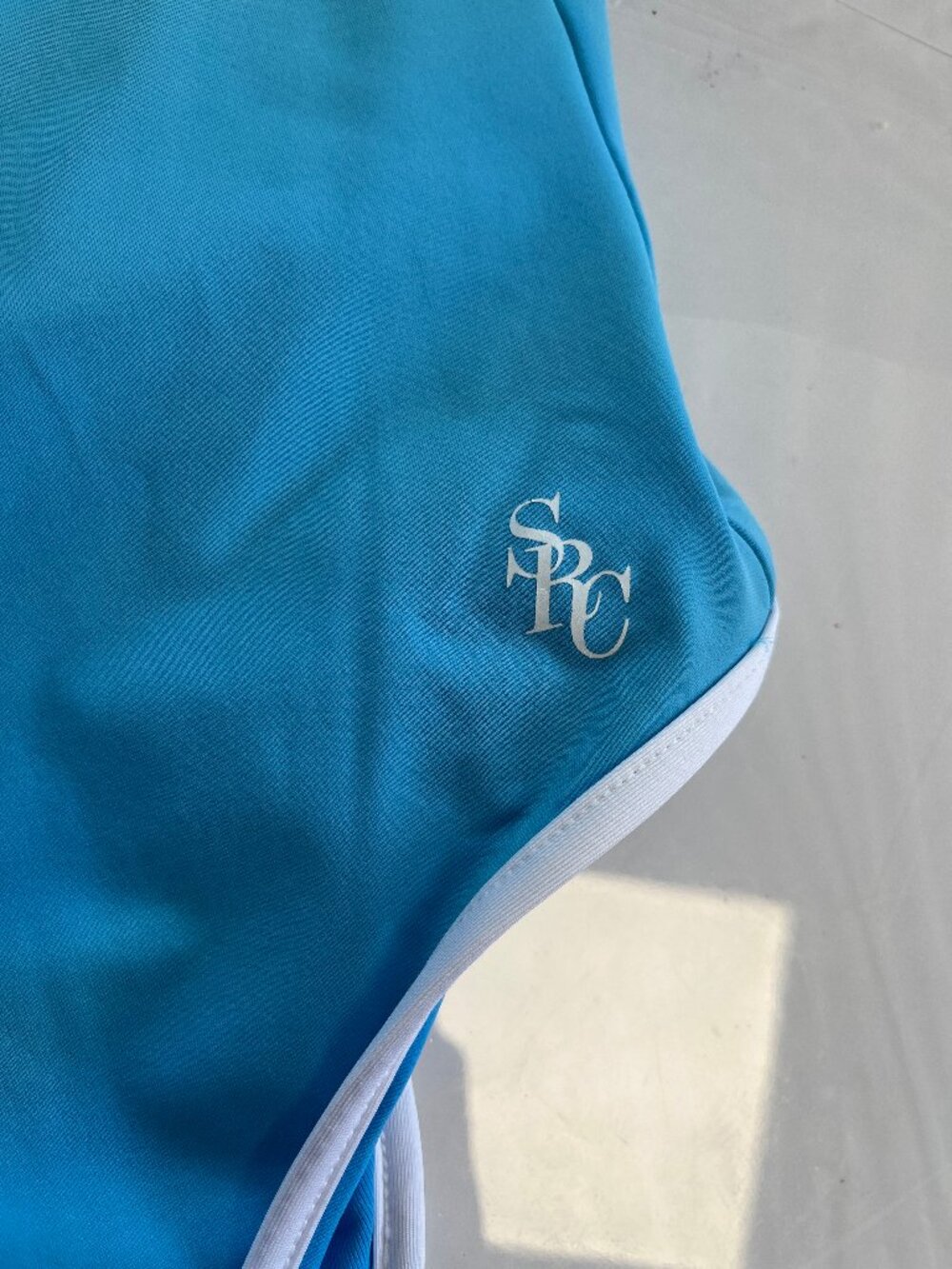 Sporty & Rich One Piece Swimsuit Scoop Back Blue White Trim S - Picture 8 of 12
